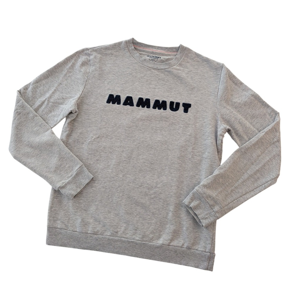 Mammut Logo Crewneck Sweatshirt Men's S Gray Chenille Spellout Outdoor Hiking